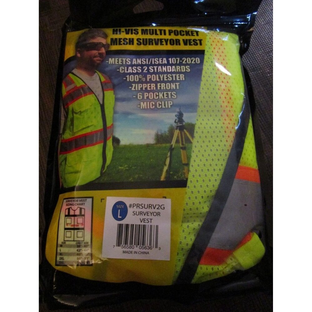 Forester Hi-Vis Class 2 Mesh Safety Vest Multi Pocket Surveyor Vest Mic Clip L